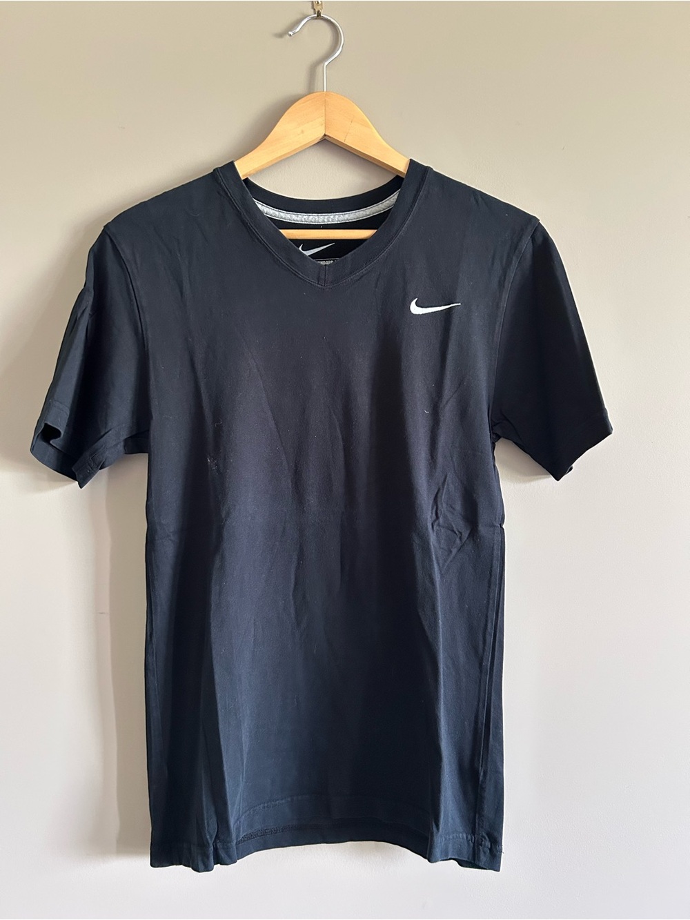 Nike Black V-Neck Short Sleeve Tee with White Swoosh